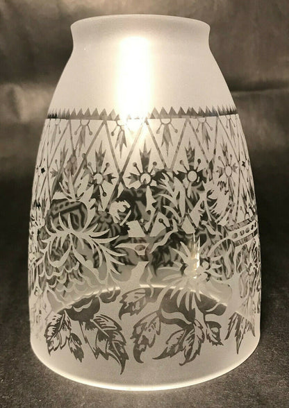 2 1/4" Fitter Venicia Satin Etched Fixture Shade, 2 Roses, Clear Filigree, 5" Ht