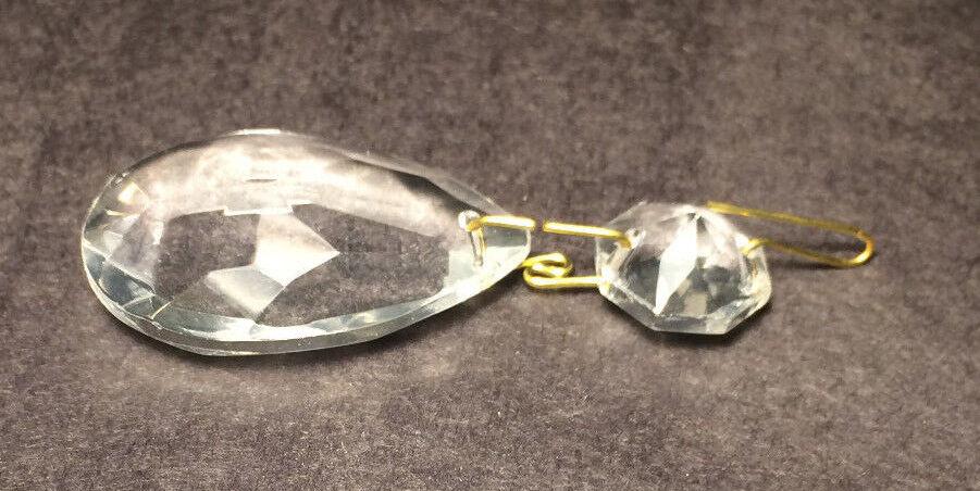 New 1 1/2" (38mm) Clear Glass Pendalogue Prism, Brass Pin Chandelier Lamp #PR090 - Stone Door Lamps