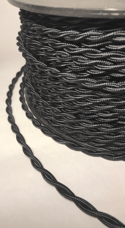 New High Quality Black Rayon Covered Twisted Pair Lamp Cord, 25' Spool 25LC638 - Stone Door Lamps