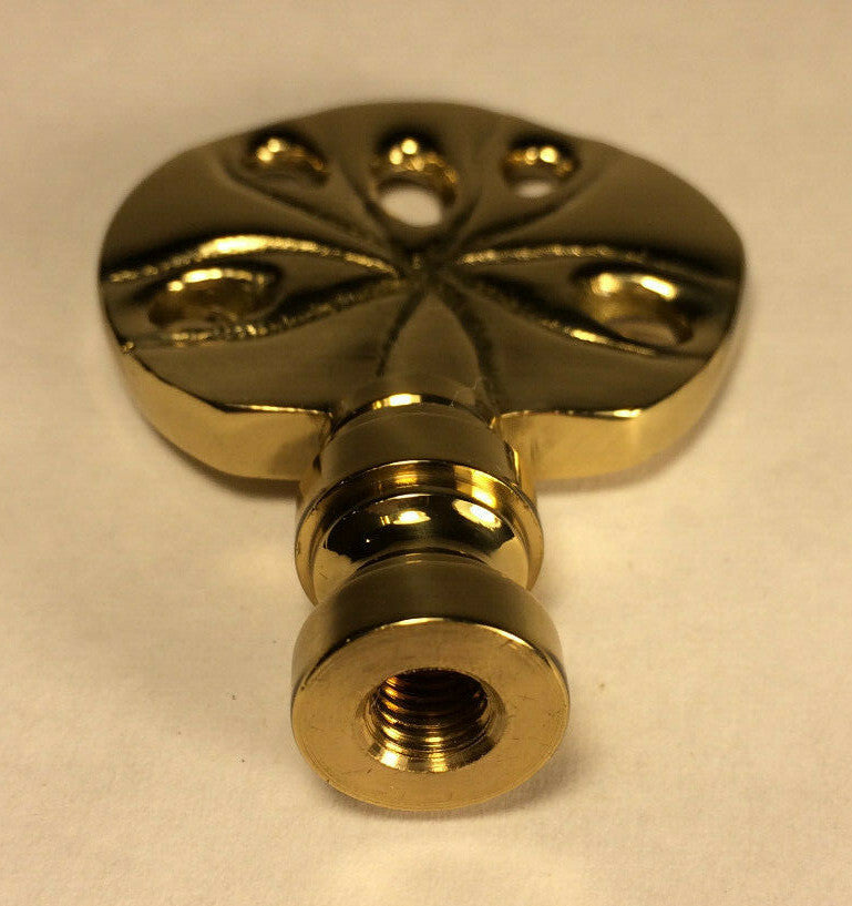 New 2 1/2" Sand Dollar Cast Brass Lamp Harp Finial, Polished & Lacquered #LF067