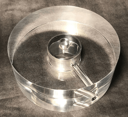 New 7" Diameter, 2" Thick Clear Round Acrylic Lamp Base Center Hole, Side Outlet - Stone Door Lamps