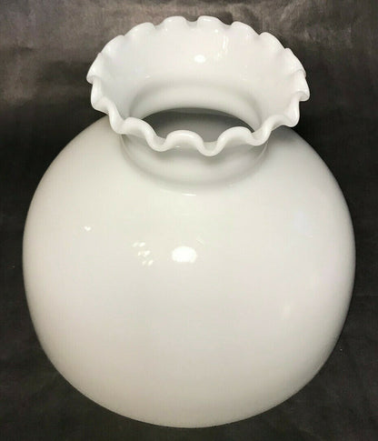 New Student Lamp Shade, Opal White Milk Glass, Crimp Top, Hand Blown, 10" FItter