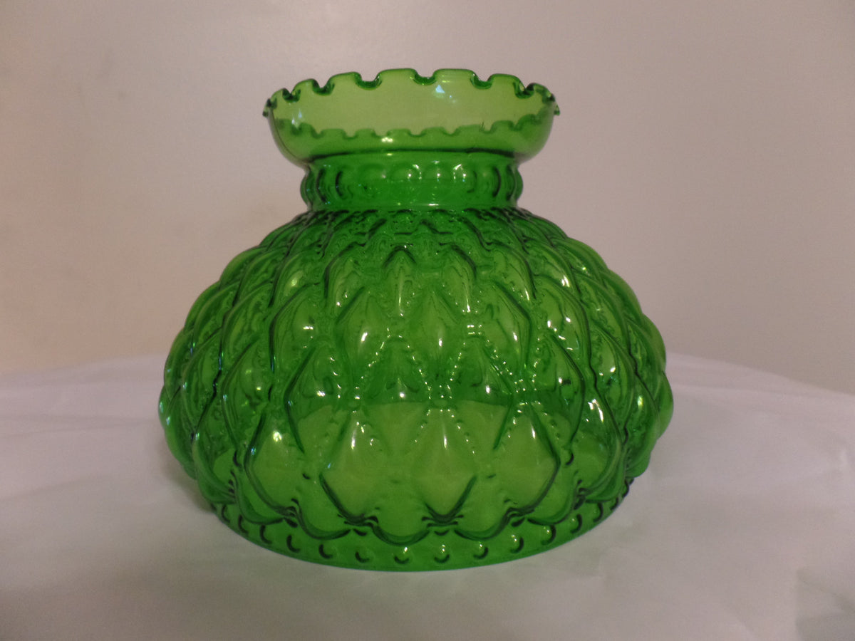 NEW 7" Diamond Quilted Dark Green Glass Oil Student Lamp Shade Crimp Top  #PS665