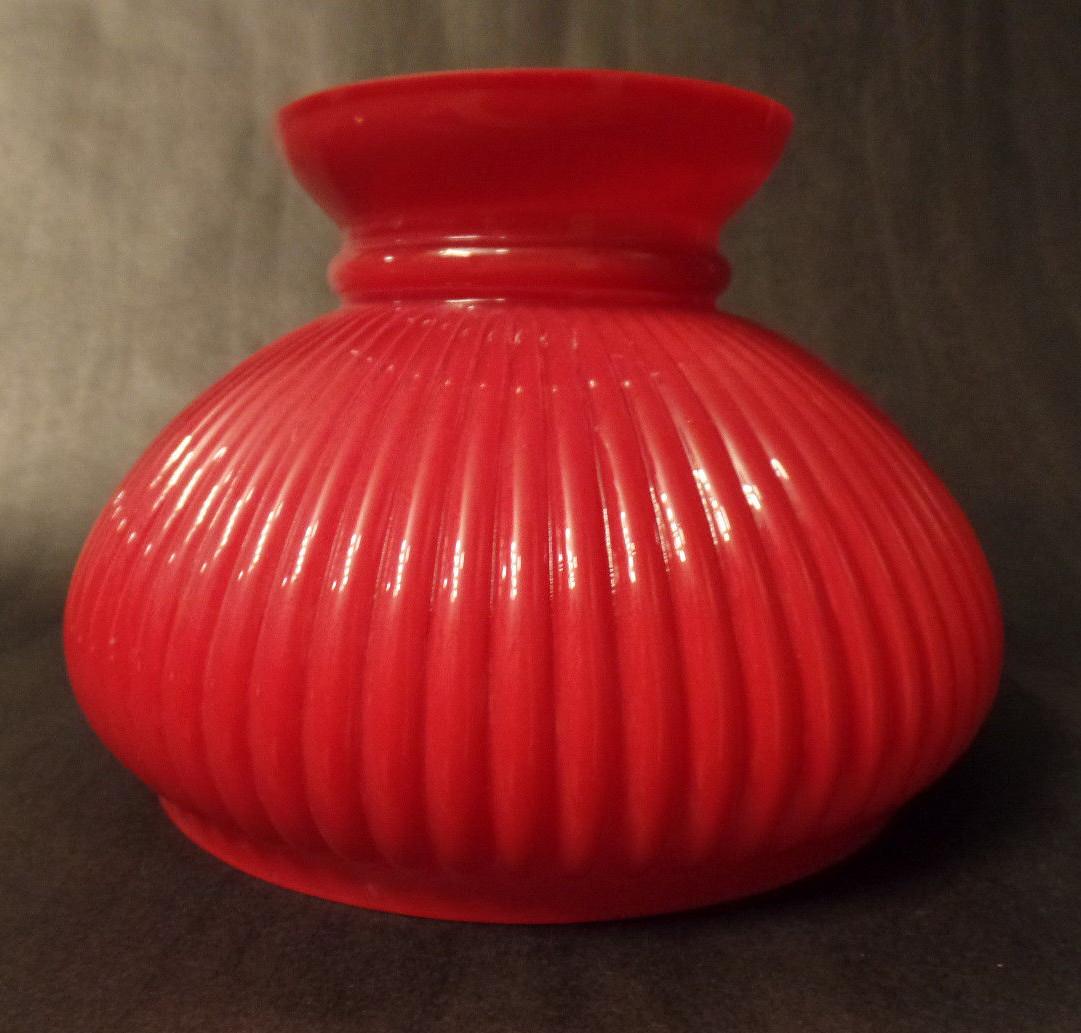 New 7" Cased Red Over Opal Ribbed Oil Student Table Glass Lamp Shade #7S648 - Stone Door Lamps