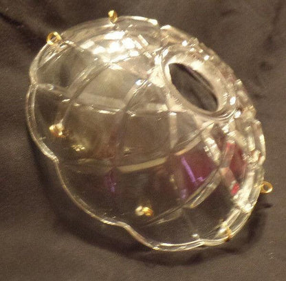 NEW 4" Pressed Glass Round Lamp Prism Chandelier Bobeche w/ 8 Brass Pins #BB909 - Stone Door Lamps