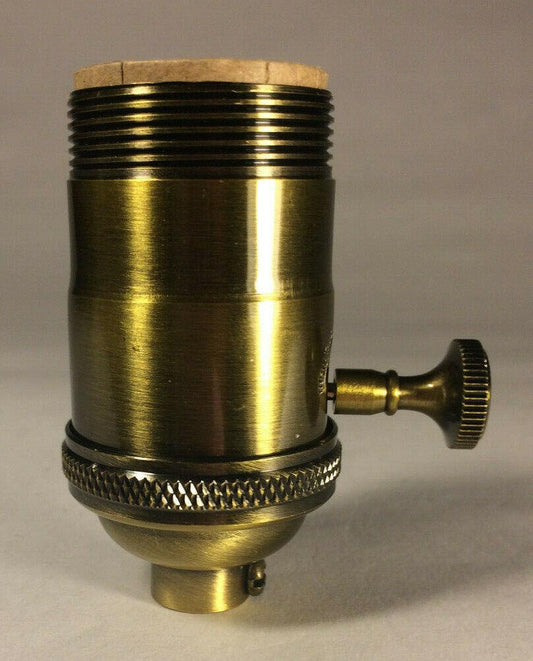 New Heavy Turned Brass On/Off Lamp Socket w/ Antique Finish & Brass Knob #SO242A - Stone Door Lamps