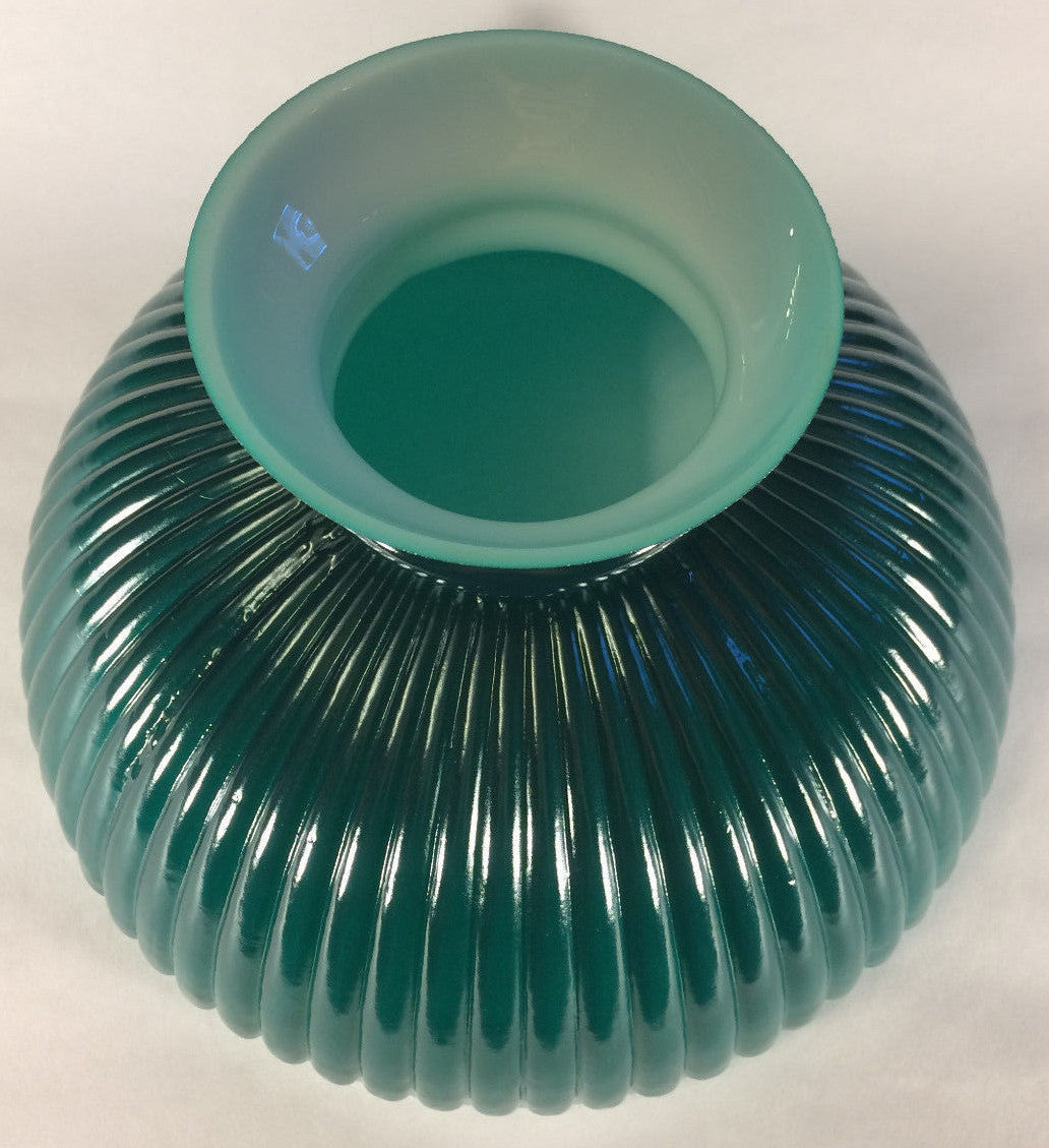 New 10" Opal Glass Ribbed Student Lamp Shade With Dark Green Painted Background