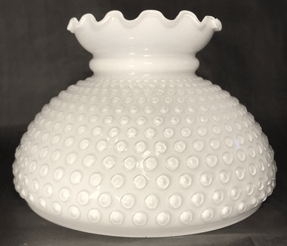 New 10" Cased Clear Over Opal White Glass Hobnail Student Lamp Shade Crimped Top - Stone Door Lamps