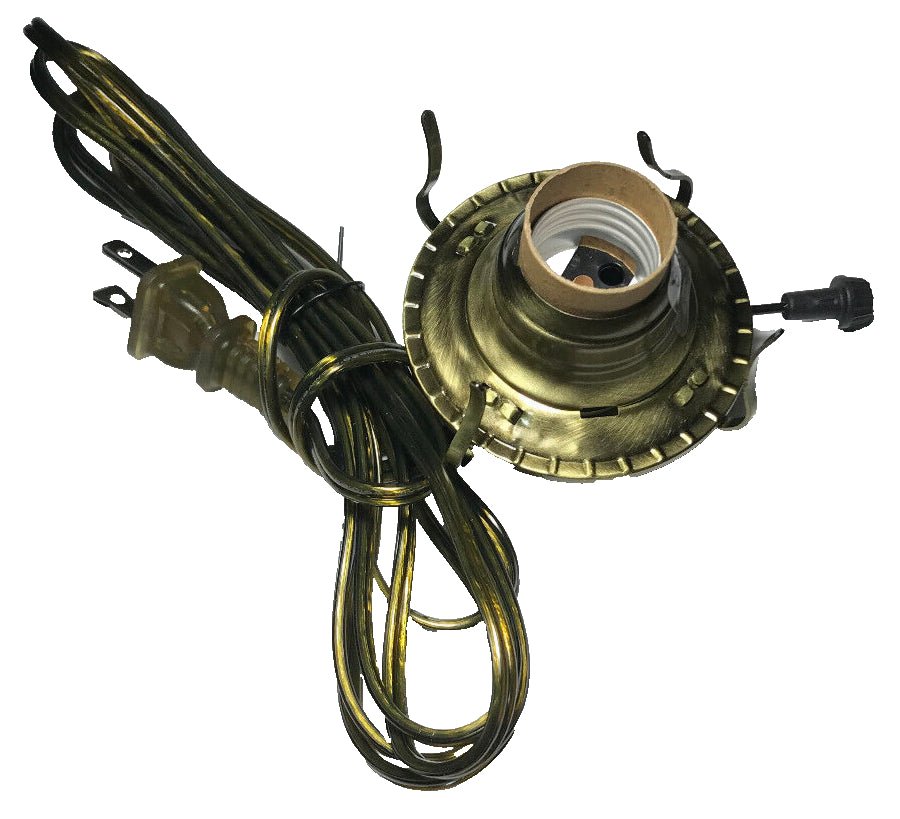 New Antique Brass Plated #2 Electric Lamp Burner With 8 ft. Antique Brass Cord - Stone Door Lamps