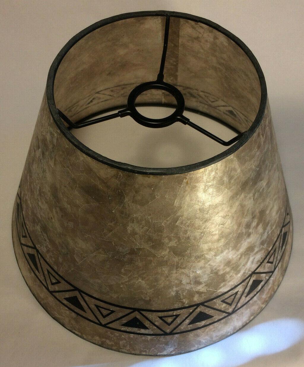 New Parchment Color Empire Shaped Mica Lamp Shade W/ Geometric Design Print 709N - Stone Door Lamps