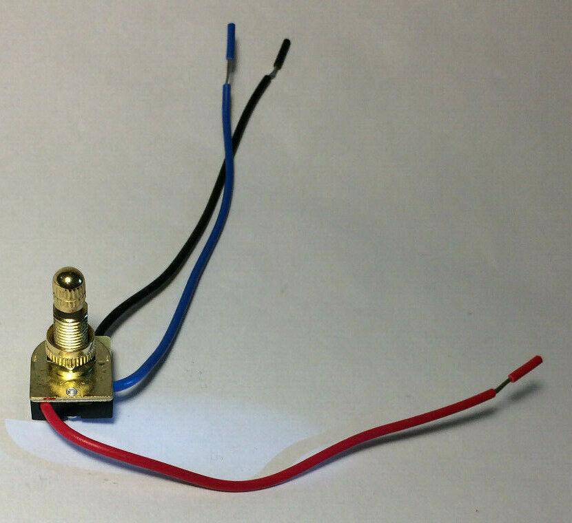 New 3 - Way Brass Rotary Switch, 2 Circuit, 5/8" Shank, 6" Long Wire Leads #RS408 - Stone Door Lamps
