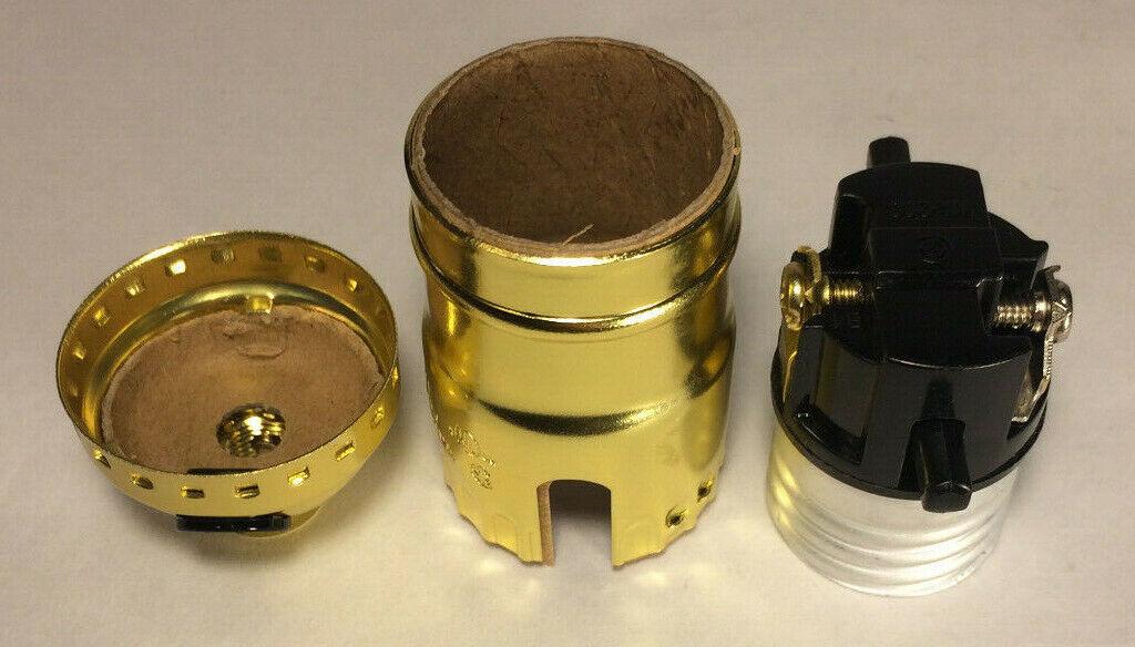 New Push - Thru Lamp Socket With Side Outlet For Cord, Brass Plated, U.L. #CS340 - Stone Door Lamps