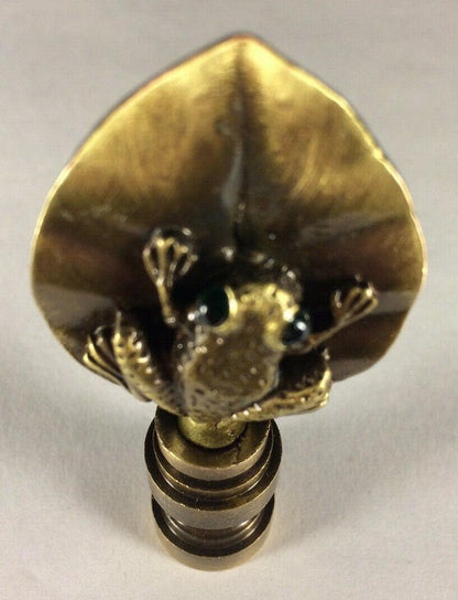 New 2 3/8" Tree Frog Cast Metal Lamp Harp Finial, Antique Finish 1/4 - 27F #LF239A - Stone Door Lamps