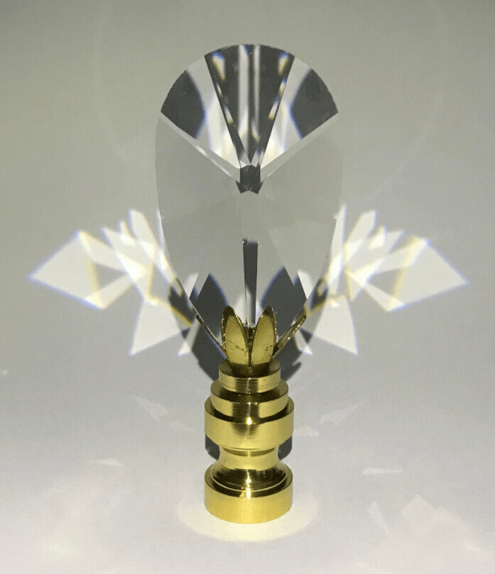New 2 3/4" Lead Crystal Lamp Finial With Brass Base, 1/4 - 27F Tap, #CF141 - Stone Door Lamps
