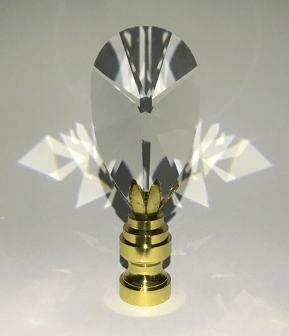New 2 3/4" Lead Crystal Lamp Finial With Brass Base, 1/4 - 27F Tap, #CF141 - Stone Door Lamps
