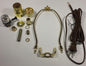Table Lamp Wiring Kit With 6" Brass Plated Harp, 3 Way Socket, 8 ft. Brown Cord - Stone Door Lamps