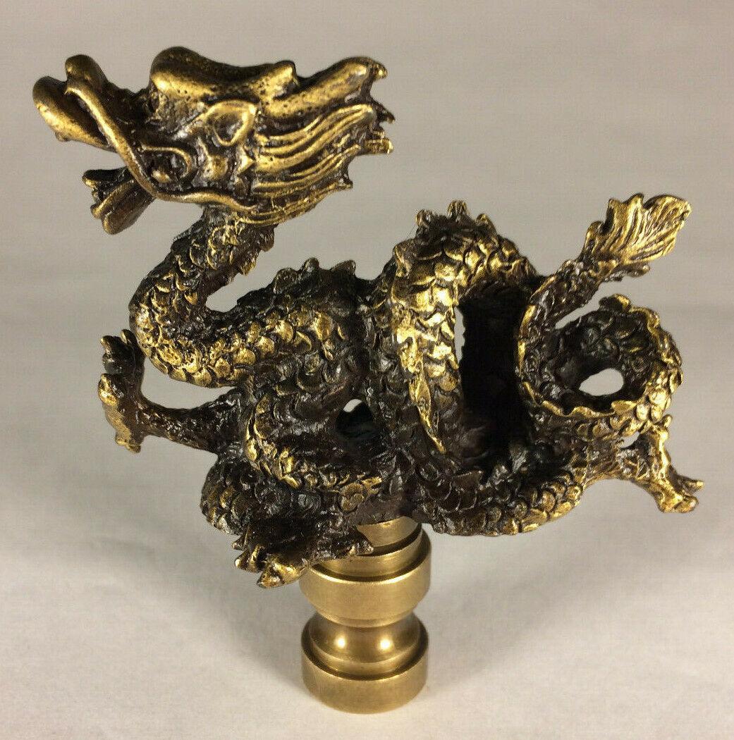 New 2 5/8" Oriental Dragon Cast Metal Lamp Harp Finial w/ Antique Finish #LF077A - Stone Door Lamps