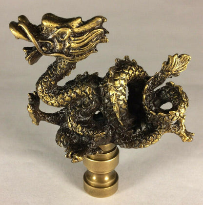 New 2 5/8" Oriental Dragon Cast Metal Lamp Harp Finial w/ Antique Finish #LF077A - Stone Door Lamps