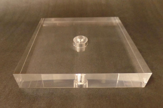 New 4.5" Diameter Clear Square Acrylic Lamp Base Break, Counter Sunk Center Hole - Stone Door Lamps