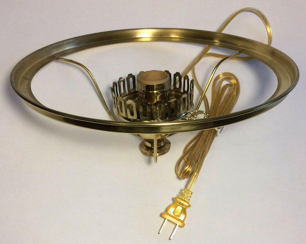 New #2 Electric Gallery W/ 10" Undersocket Shade Holder, Solid Brass, Gold Cord
