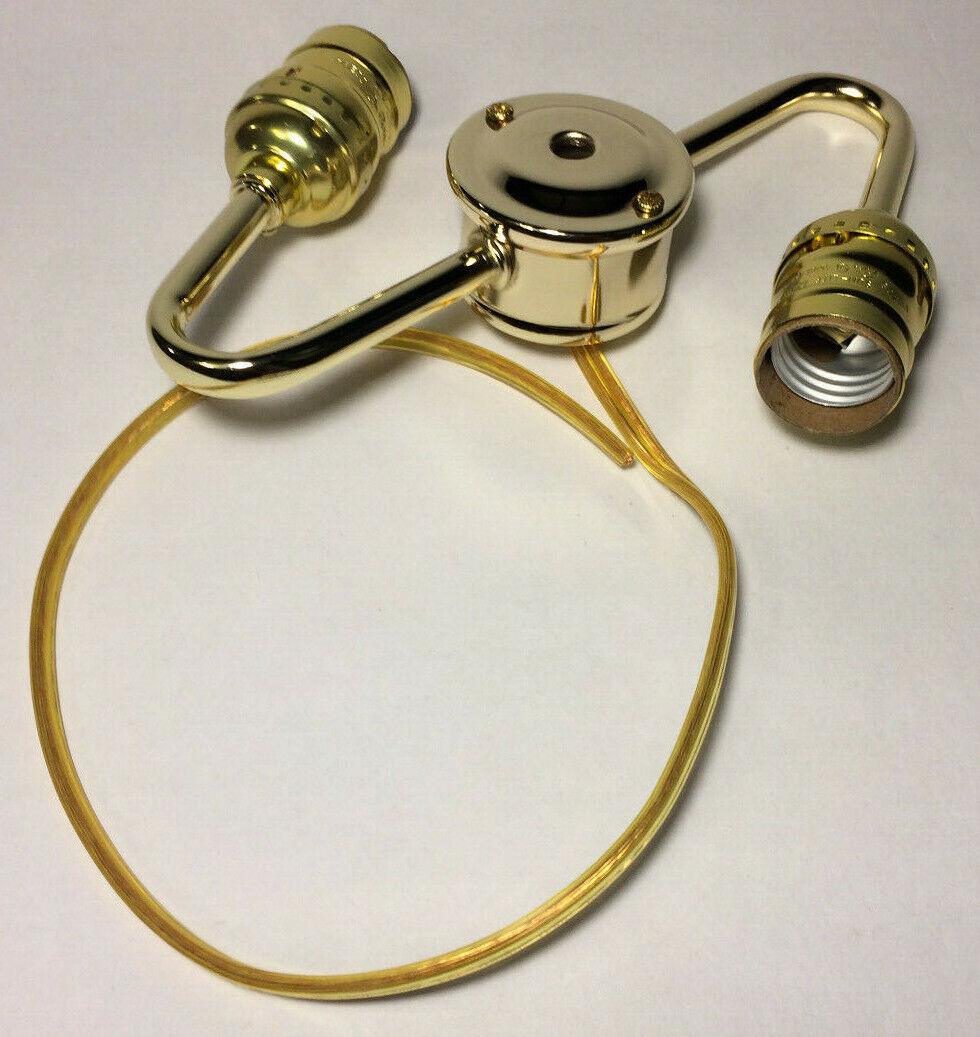 New Wired S - Type 2 - Arm Lamp Cluster Body w/ Keyless Sockets, Brass Plated LC408K - Stone Door Lamps