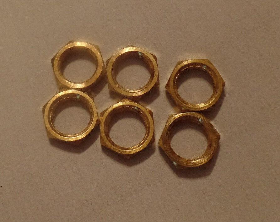 LOT OF 6 BRASS HEX NUTS HEXAGON LOCKNUT 1/8F Ceiling Canopy Lamp Part #LN700 - Stone Door Lamps