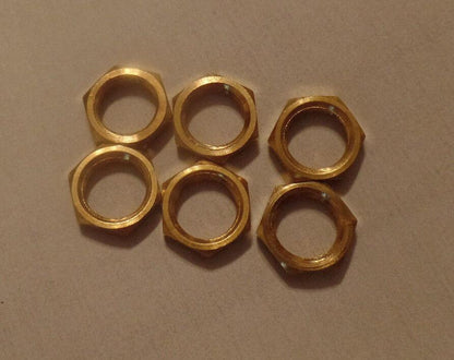 LOT OF 6 BRASS HEX NUTS HEXAGON LOCKNUT 1/8F Ceiling Canopy Lamp Part #LN700 - Stone Door Lamps