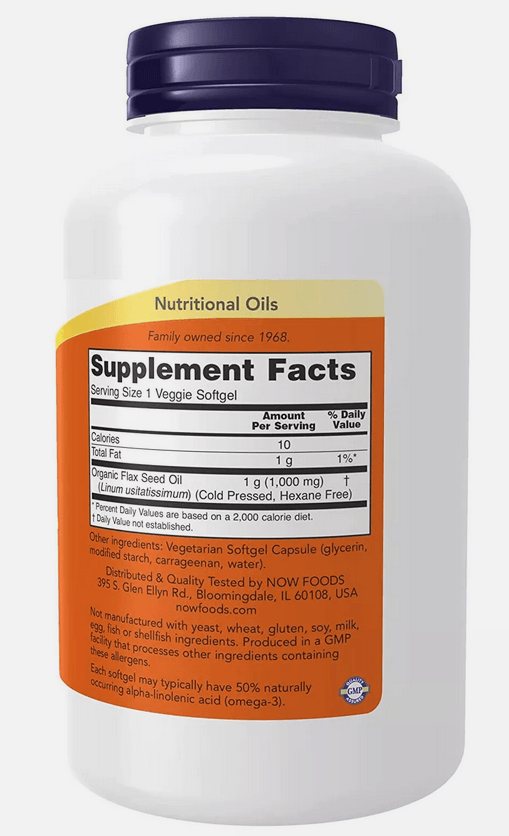 NOW FOODS Flax Oil 1000 mg Vegan Formula 120 Veggie Softgels, Expires 5/26 - Stone Door Lamps