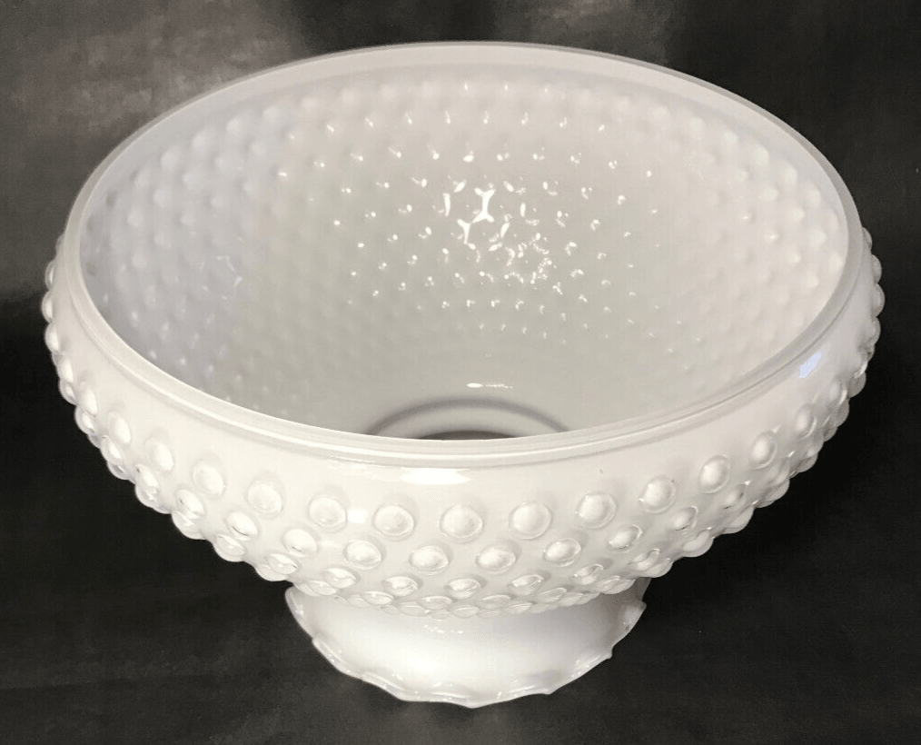 New 10" Cased Clear Over Opal White Glass Hobnail Student Lamp Shade Crimped Top - Stone Door Lamps