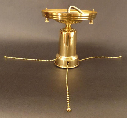 New Polished Brass Bead Chain 3 Hole Shade Ceiling Light Fixture Hardware Set - Stone Door Lamps