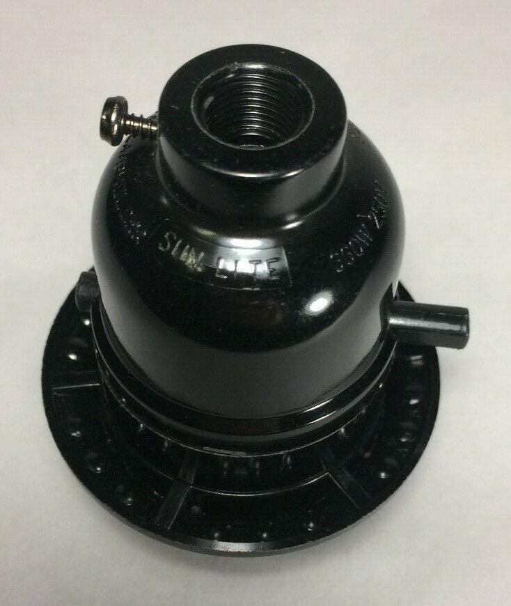 New Phenolic Bakelite On/Off Push - Thru Lamp Socket With Threaded Shell & Ring 83 - Stone Door Lamps