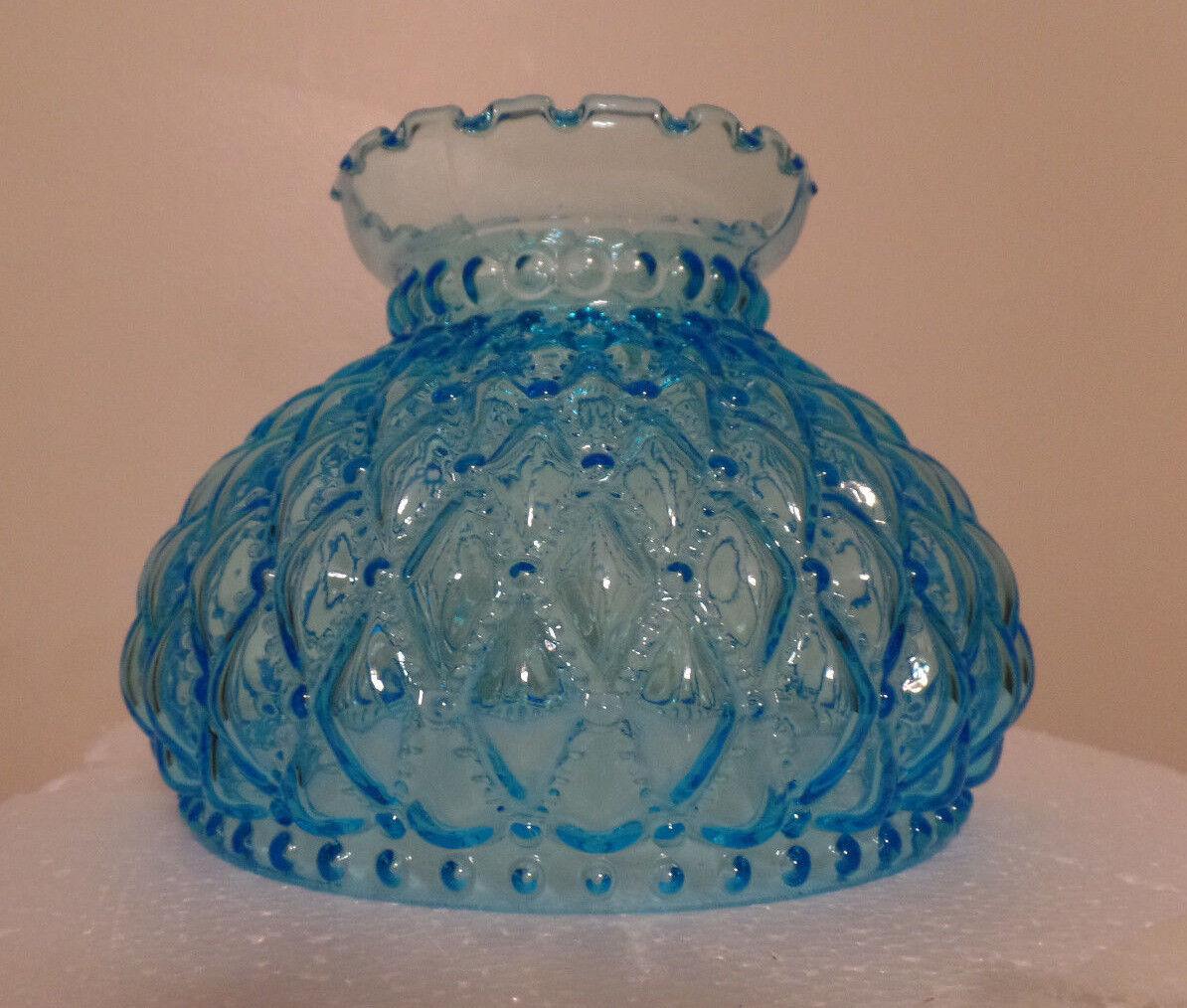 NEW 7" Diamond Quilted Light Blue Glass Oil Student Lamp Shade Crimp Top #PS663 - Stone Door Lamps