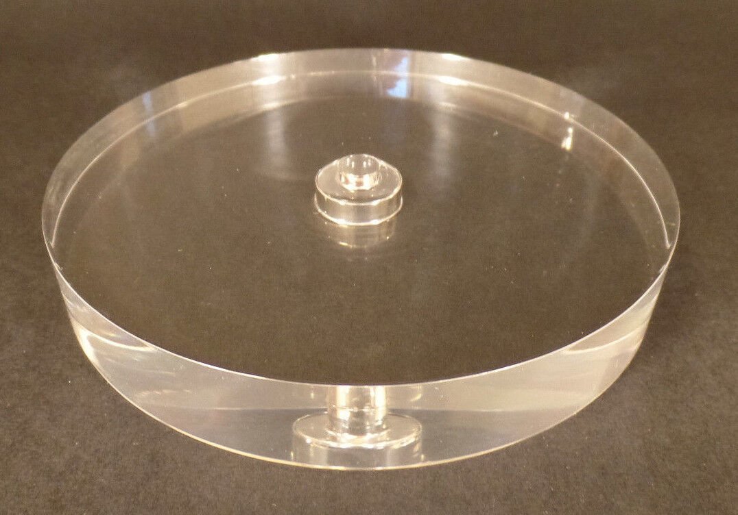 New 4 1/2" Wide Clear Round Acrylic Lamp Break Base w/ Center Hole, No Wire Way - Stone Door Lamps