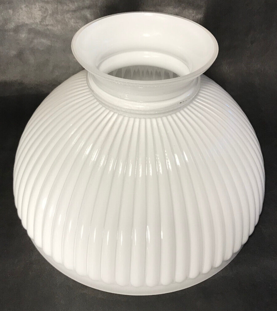 New 10" Clear Over Opal White Cased Glass Ribbed Student Lamp Shade #SH000C