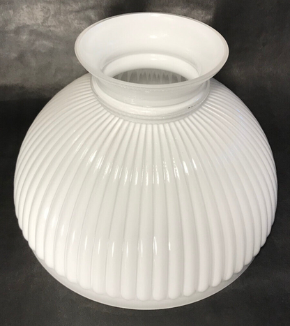 New 10" Clear Over Opal White Cased Glass Ribbed Student Lamp Shade #SH000C