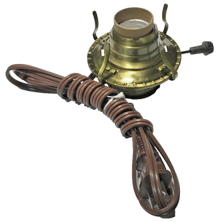 New Antique Brass Plated #2 Electric Lamp Burner With 6 ft. Brown Cord #EB300BR - Stone Door Lamps