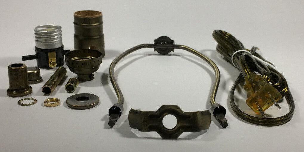 Table Lamp Wiring Kit 10"Antique Finish Harp Push Thru Socket Antique Brass Cord - Stone Door Lamps
