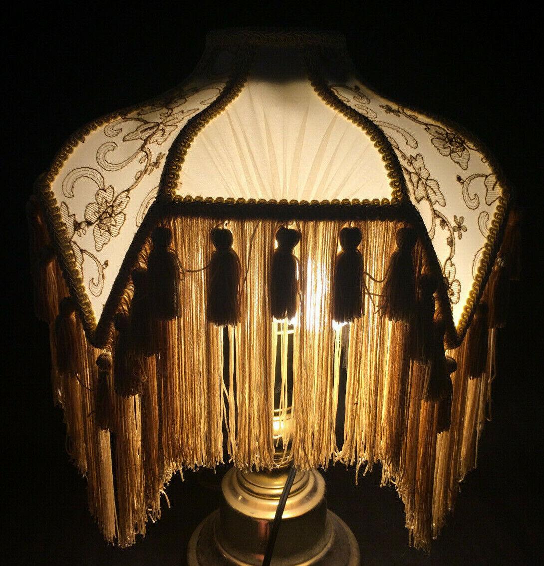 New Beige & Champagne Victorian Style Table Lamp Fabric Shade With Fringe SS798B - Stone Door Lamps