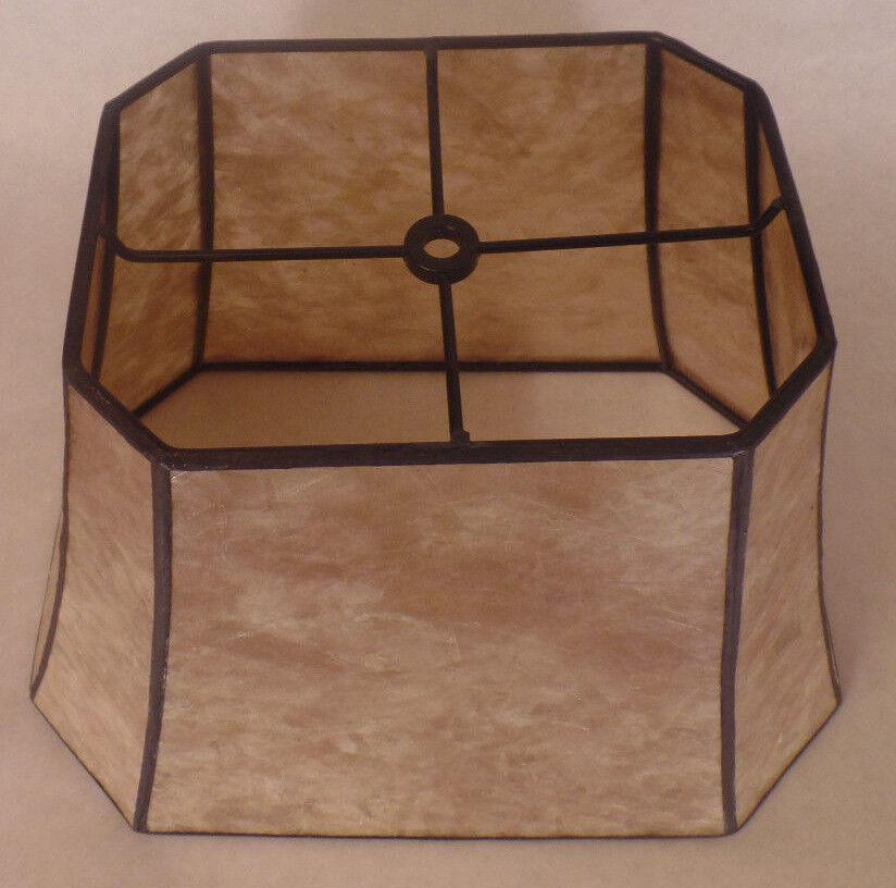 New Rectangle Mica Lamp Shade Parchment Color Cut Corner Copper Foil Frame 707N - Stone Door Lamps