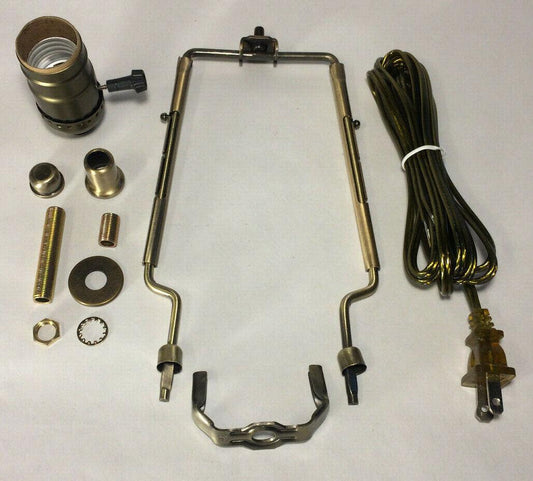 New Table Lamp Wiring Kit W/ Adjustable (9" - 11") Antique Harp,3 Way Socket, Cord - Stone Door Lamps