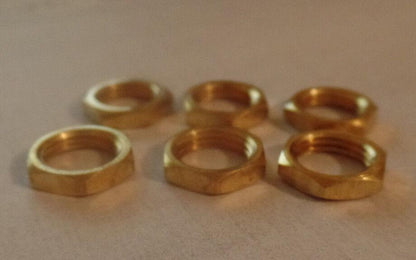 LOT OF 6 BRASS HEX NUTS HEXAGON LOCKNUT 1/8F Ceiling Canopy Lamp Part #LN700 - Stone Door Lamps