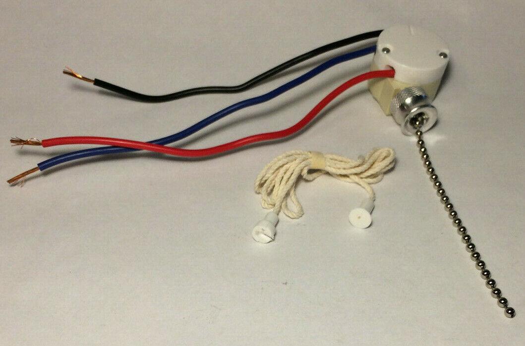 New Leviton 3 - Way Nickel Pull Chain Ceiling Fan Canopy Switch, 6" Wire Leads - Stone Door Lamps