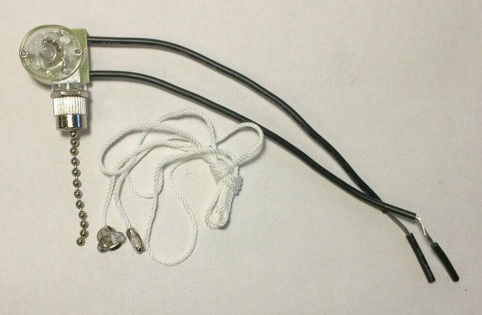 New Nickel Pull Chain On/Off Canopy Switch, 6" Long Wire Leads #CS405N - Stone Door Lamps