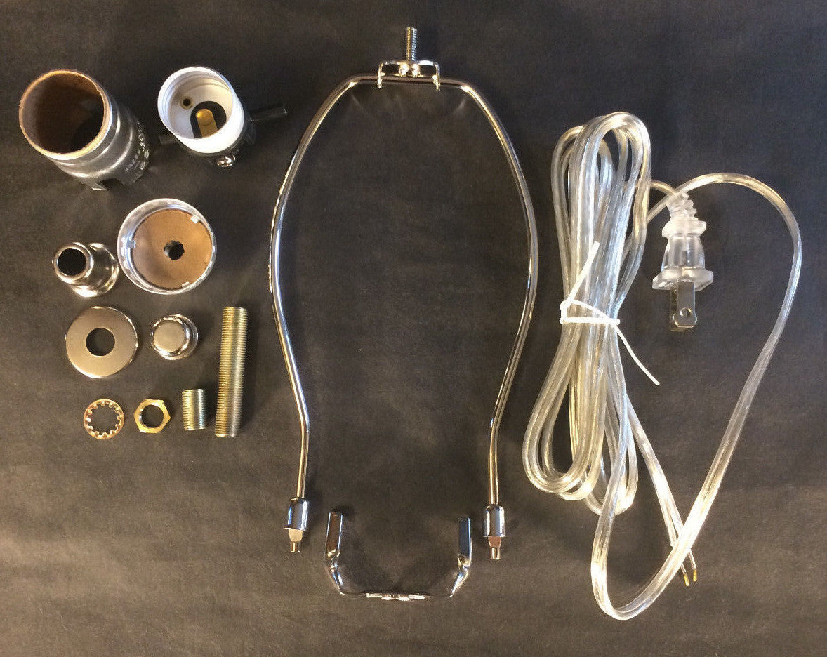 Table Lamp Wiring Kit 7" Nickel Plated Harp, Push-Thru Socket,Clear Silver Cord