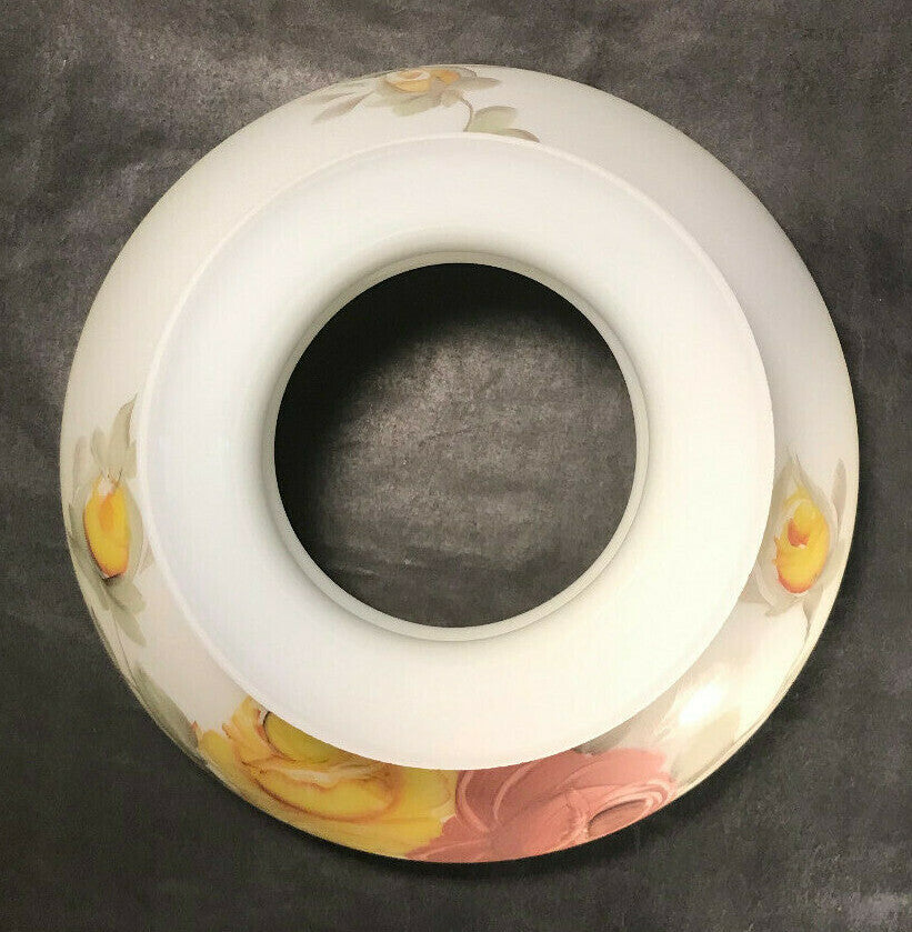New 7" Opal Glass Student Lamp Shade, Hand Painted Victorian Roses Floral Scene