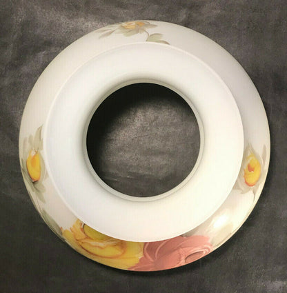 New 7" Opal Glass Student Lamp Shade, Hand Painted Victorian Roses Floral Scene