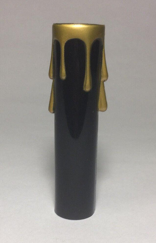 4" HEIGHT BLACK PLASTIC EDISON SOCKET CANDLE COVER W/ GOLD DRIPS, Candelabra - Stone Door Lamps