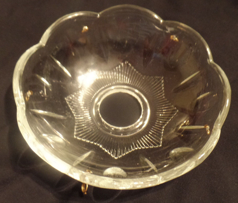 NEW 4" Pressed Glass Round Lamp Prism Chandelier Bobeche w/ 5 Brass Pins #BB902