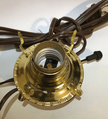 New Brass Plated #2 Electric Lamp Burner With 6 ft. Brown Cord #EB204 - Stone Door Lamps