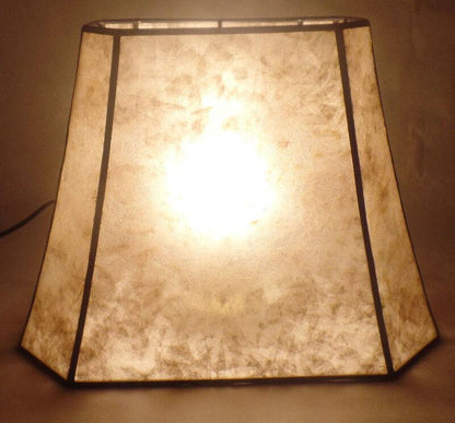 New Rectangle Mica Lamp Shade Parchment Color Cut Corner Copper Foil Frame 707N - Stone Door Lamps